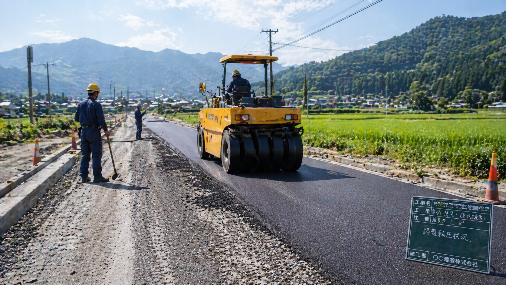 東松島市内の道路改良工事の現場